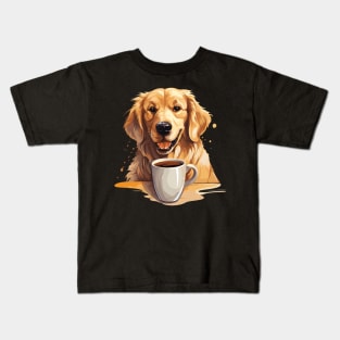 Golden Retriever Drinking Coffee Kids T-Shirt